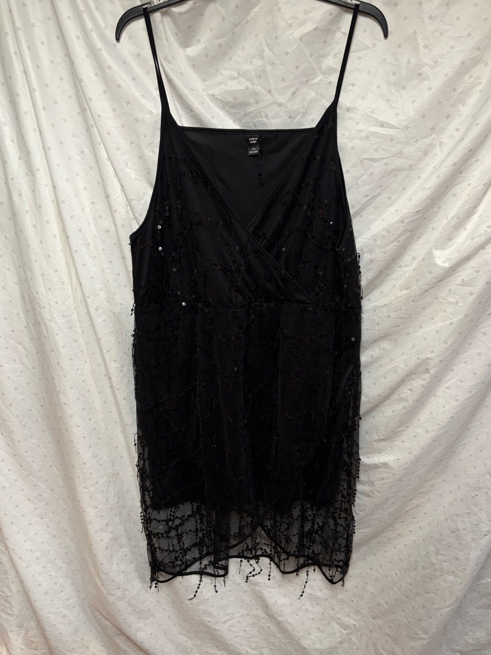 Black Sequin Mini Slip Dress